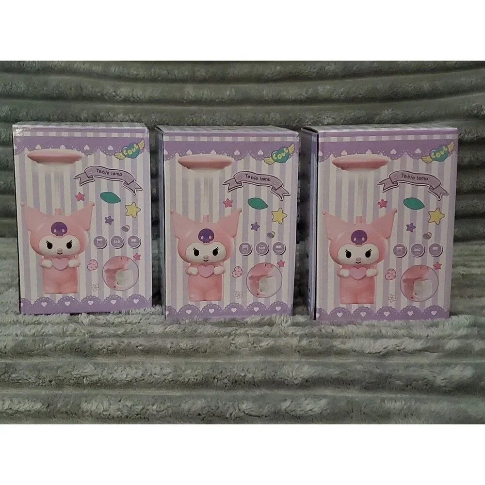 Set of 3 Small Kuromi Table Lamps 2 Black/ 1 Pink New